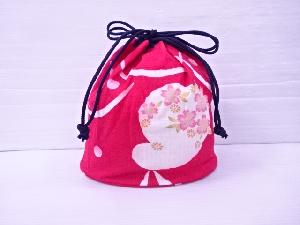 リサイクル　和装小物　巾着バッグ　桜兎模様